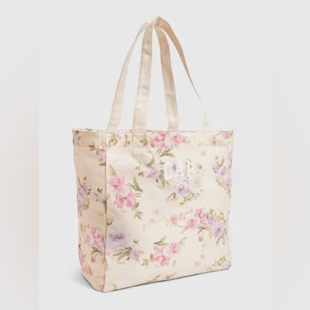 Gap LoveShackFancy Floral print Large Market Tote bag cream pink purple OS